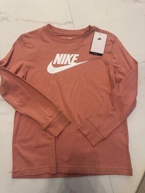 Nike Long Sleeve Tee - Dusty Rose with White Nike Swoosh